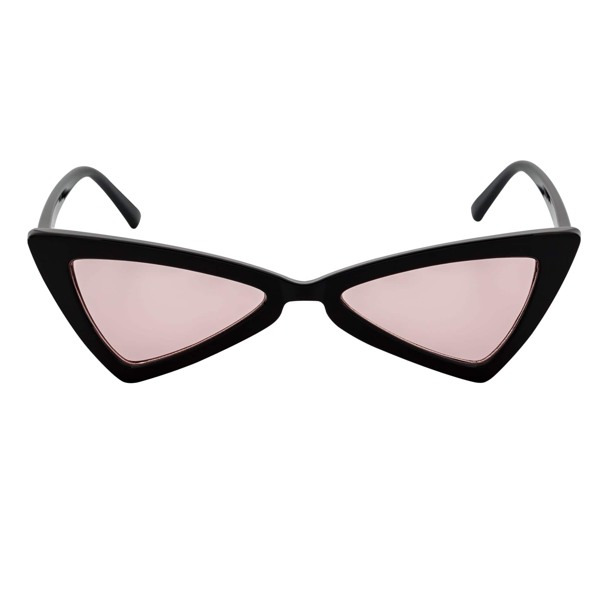 BOWTIE - Triangle Pointed 90s Fashion Small Cat Eye Sunglasses Black Pink Lens
