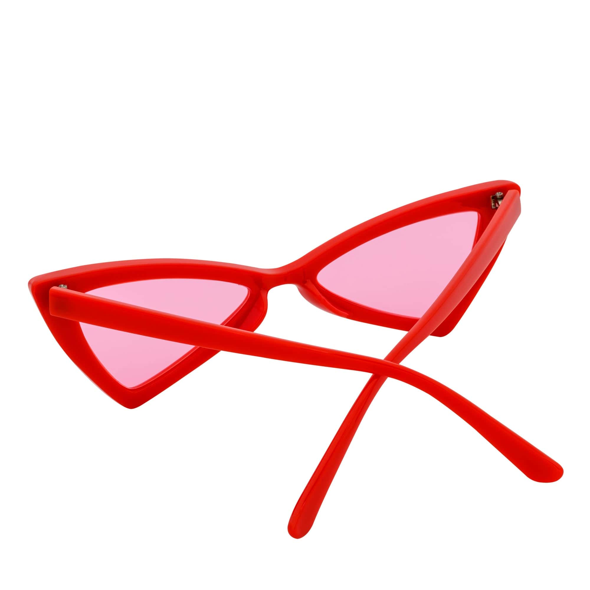 BOWTIE - Triangle Pointed 90s Fashion Small Cat Eye Sunglasses Red Pink Lens