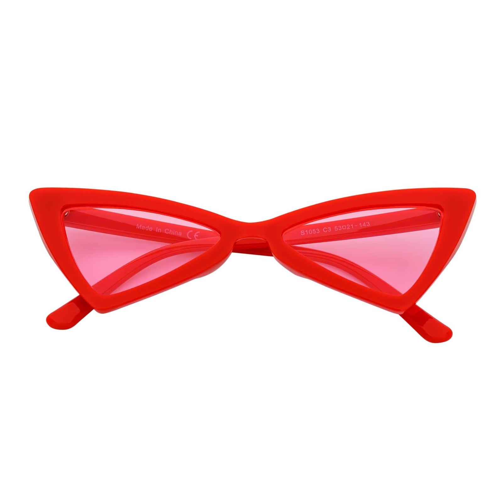 BOWTIE - Triangle Pointed 90s Fashion Small Cat Eye Sunglasses Red Pink Lens
