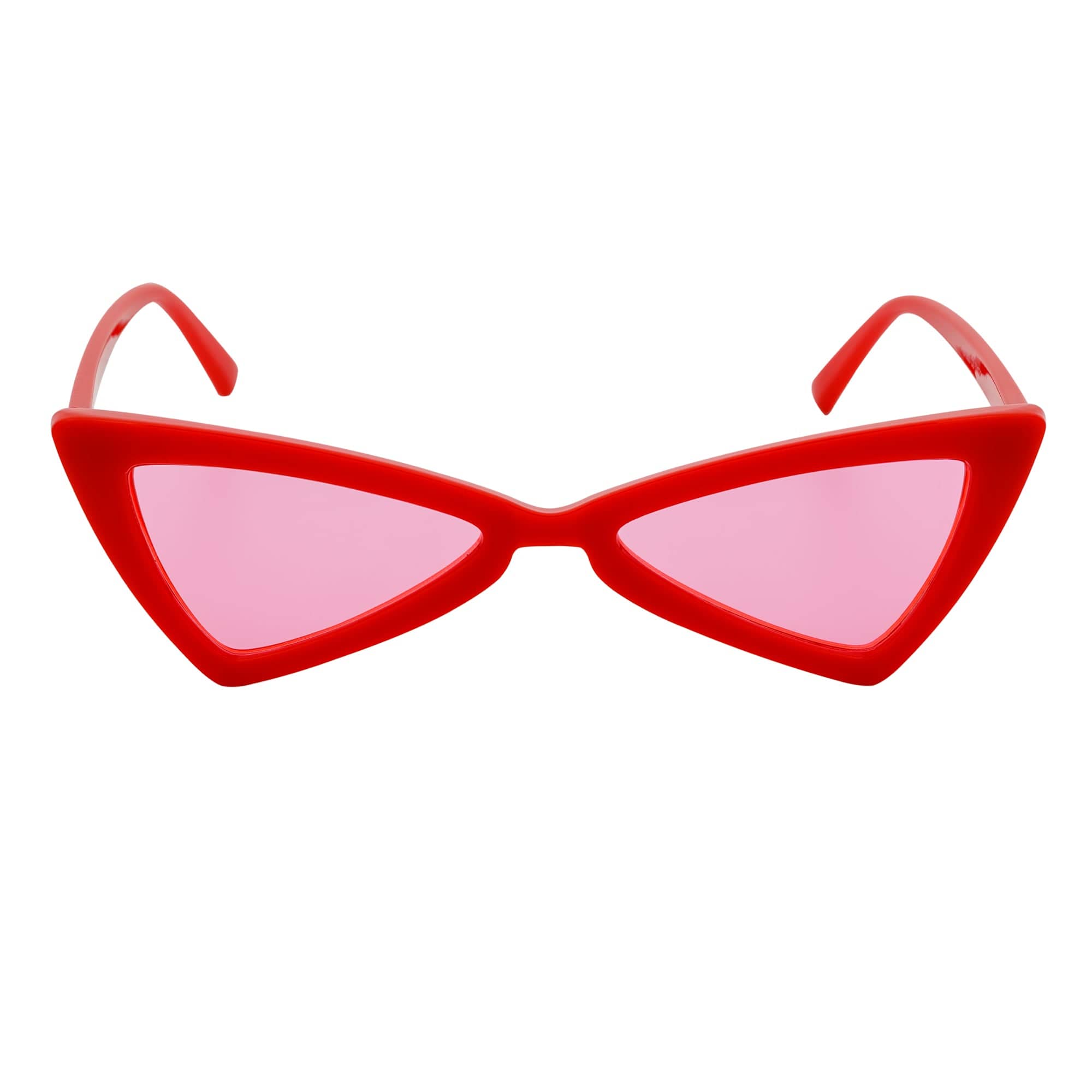 BOWTIE - Triangle Pointed 90s Fashion Small Cat Eye Sunglasses Red Pink Lens