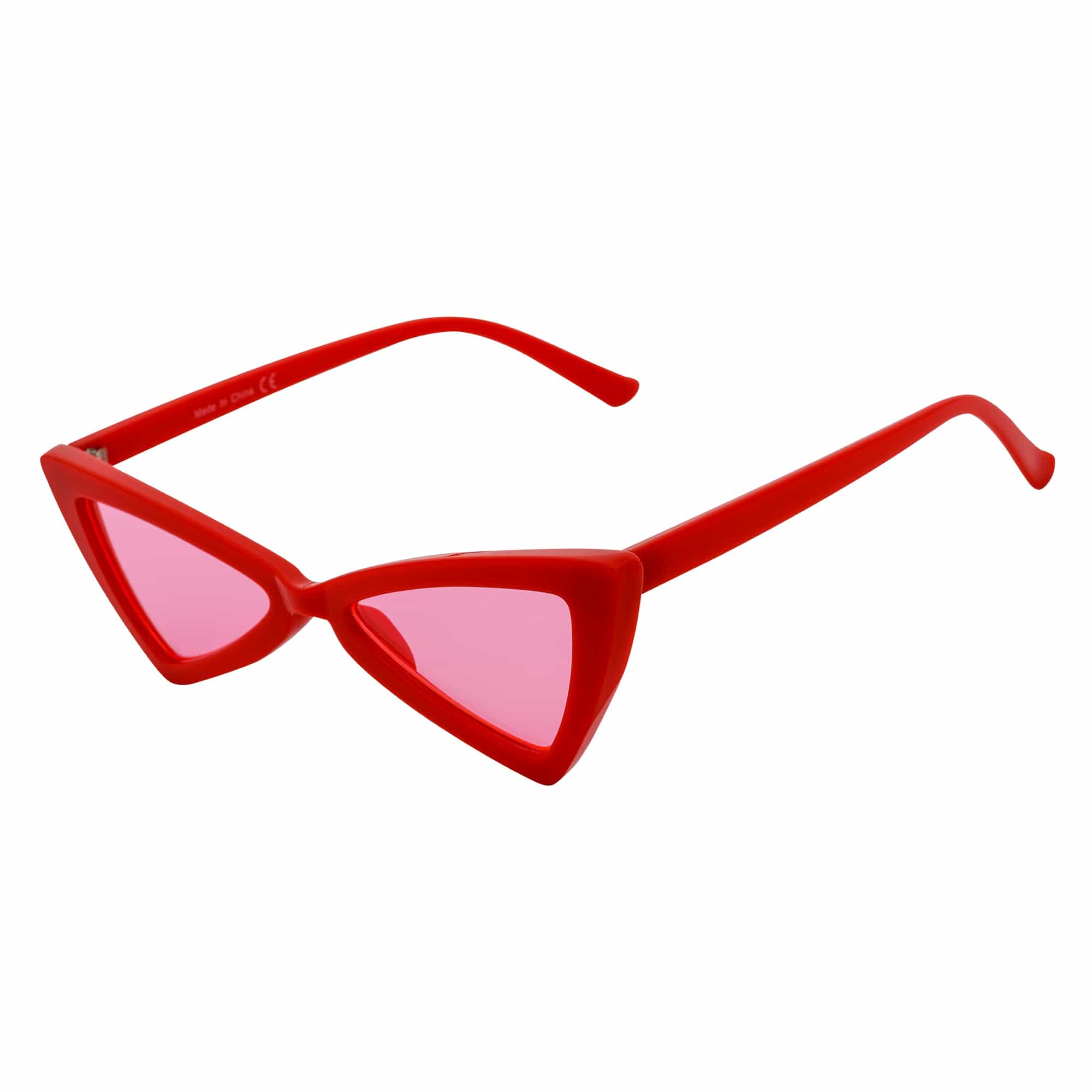 BOWTIE - Triangle Pointed 90s Fashion Small Cat Eye Sunglasses Red Pink Lens - MorspecsM1102-3