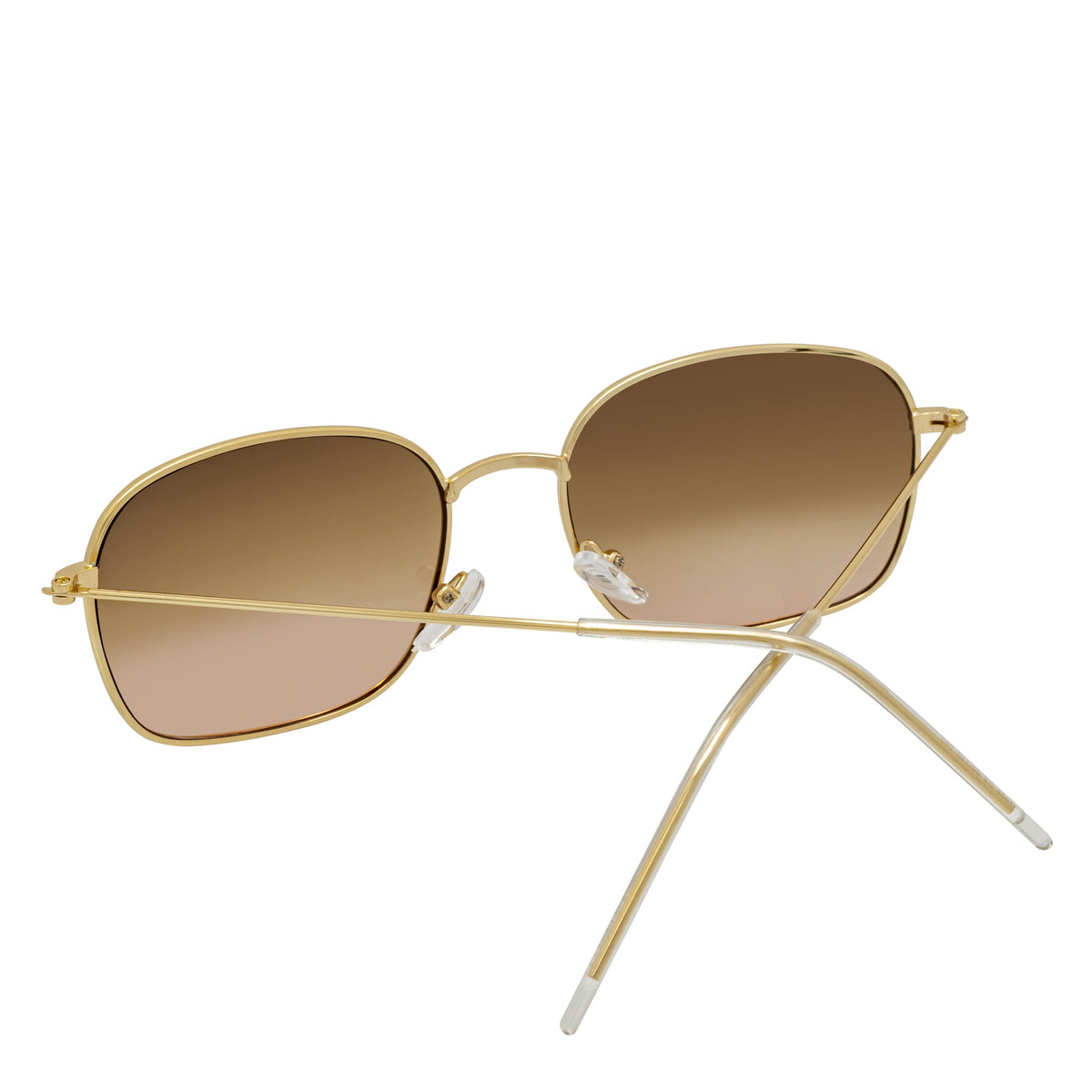 BRANDIN - Classic Square Thin Metal Sunglasses Gold Amber Fade Lens