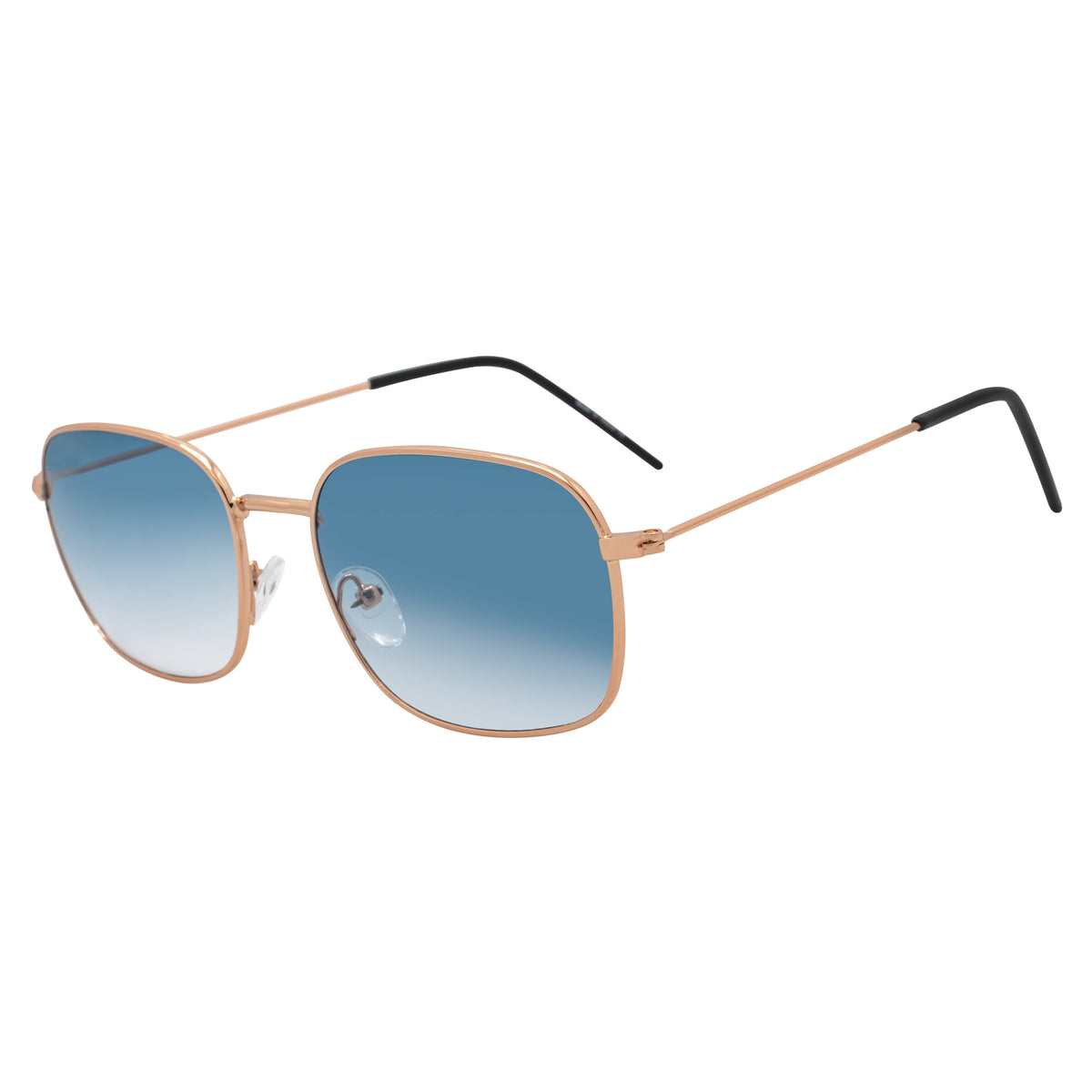 BRANDIN - Classic Square Thin Metal Sunglasses Gold Blue Fade