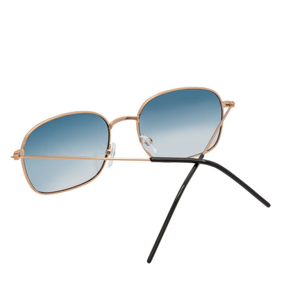 BRANDIN - Classic Square Thin Metal Sunglasses Gold Blue Fade