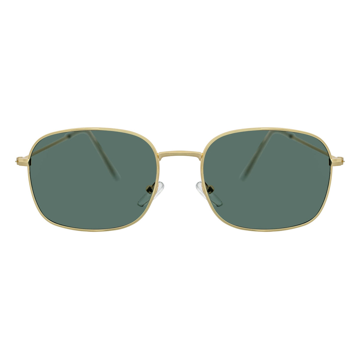 BRANDIN - Classic Square Thin Metal Sunglasses Gold Green Lens