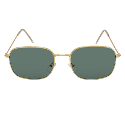 BRANDIN - Classic Square Thin Metal Sunglasses Gold Green Lens
