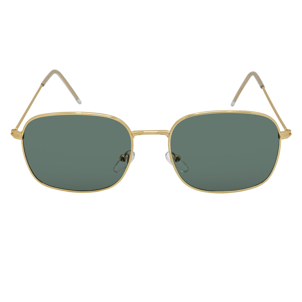 BRANDIN - Classic Square Thin Metal Sunglasses Gold Green Lens