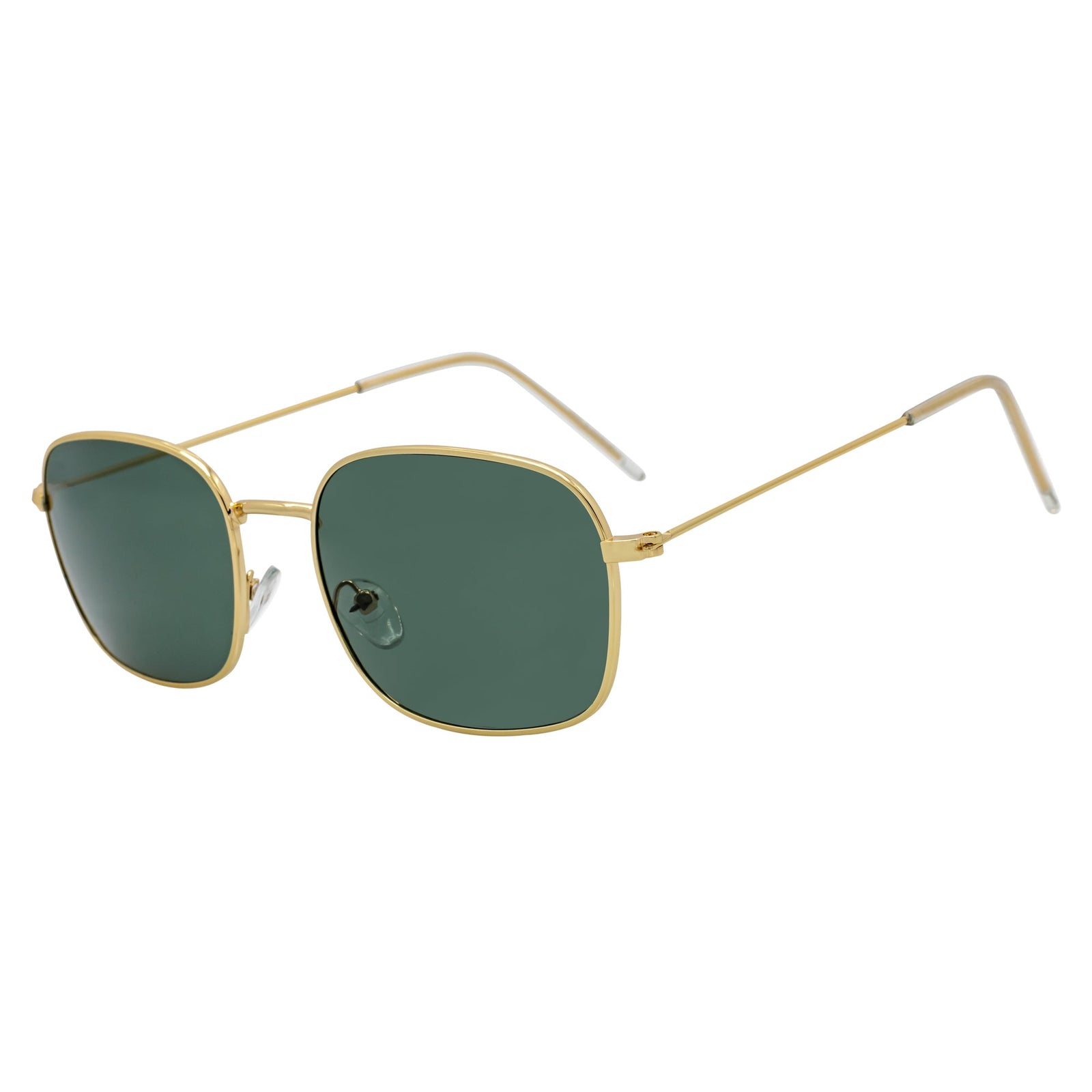 BRANDIN - Classic Square Thin Metal Sunglasses Gold Green Lens