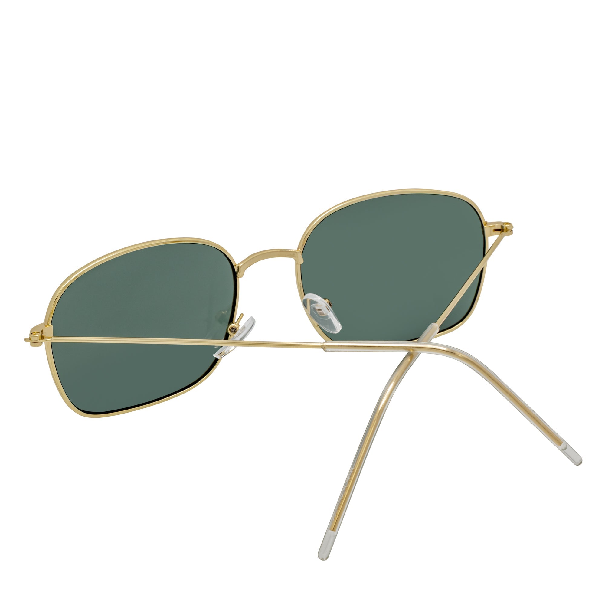 BRANDIN - Classic Square Thin Metal Sunglasses Gold Green Lens