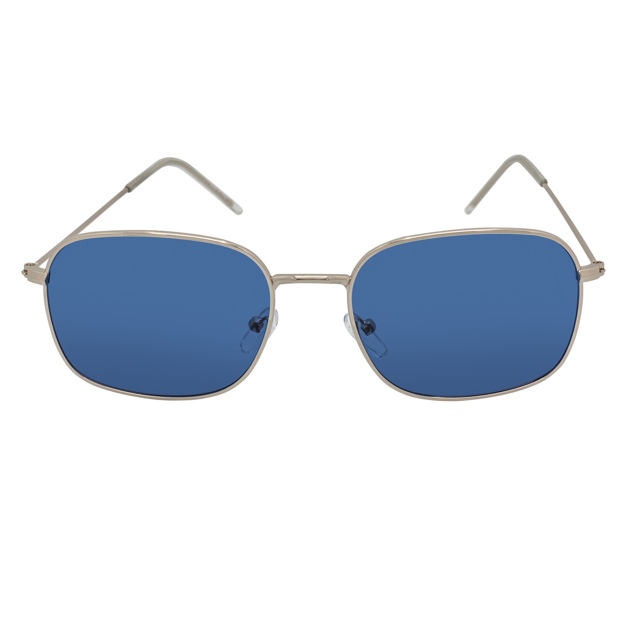 BRANDIN - Classic Square Thin Metal Sunglasses Silver Blue Tint Lens