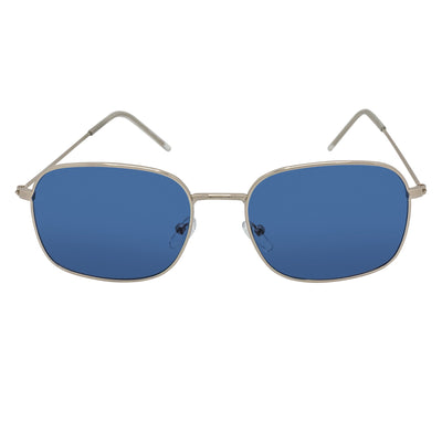 BRANDIN - Classic Square Thin Metal Sunglasses Silver Blue Tint Lens