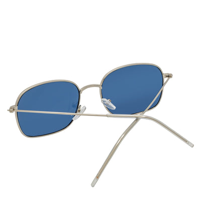 BRANDIN - Classic Square Thin Metal Sunglasses Silver Blue Tint Lens