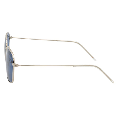 BRANDIN - Classic Square Thin Metal Sunglasses Silver Blue Tint Lens