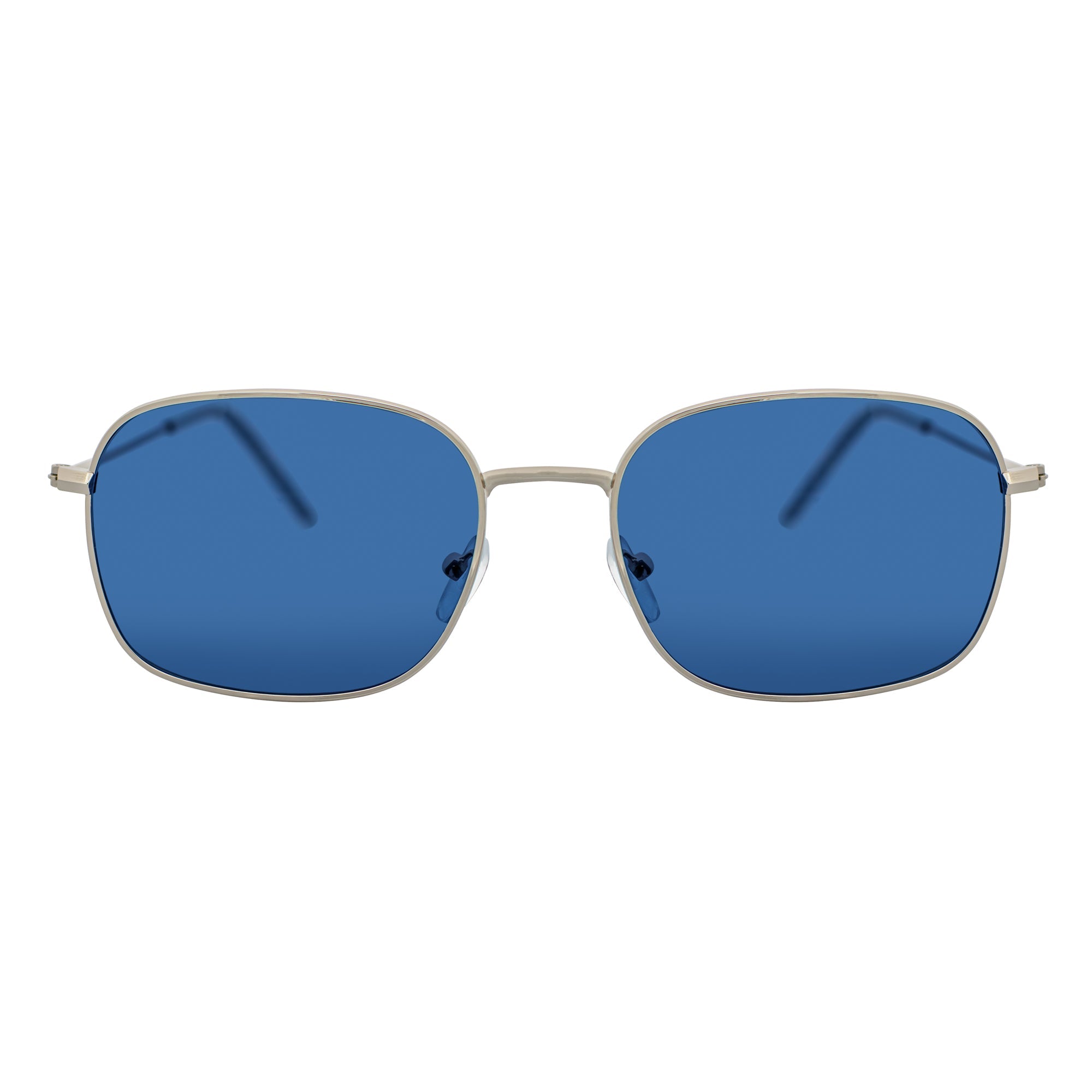 BRANDIN - Classic Square Thin Metal Sunglasses Silver Blue Tint Lens