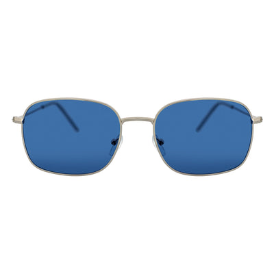 BRANDIN - Classic Square Thin Metal Sunglasses Silver Blue Tint Lens