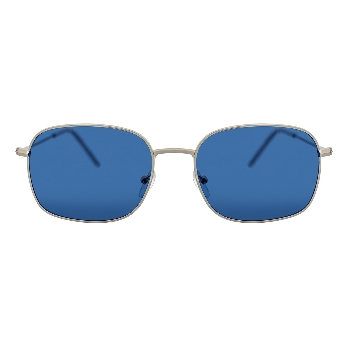 BRANDIN - Classic Square Thin Metal Sunglasses Silver Blue Tint Lens
