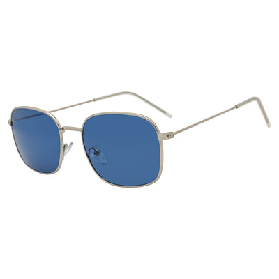 BRANDIN - Classic Square Thin Metal Sunglasses Silver Blue Tint Lens