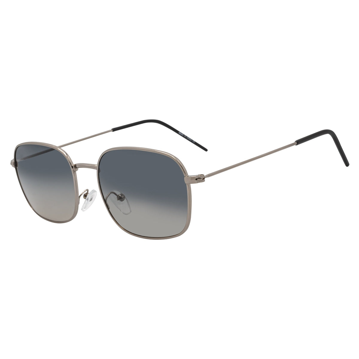BRANDIN - Classic Square Thin Metal Sunglasses Silver Smoke Fade Lens