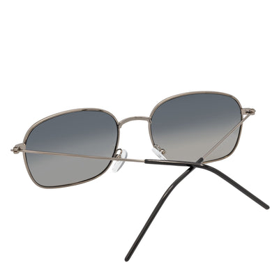 BRANDIN - Classic Square Thin Metal Sunglasses Silver Smoke Fade Lens