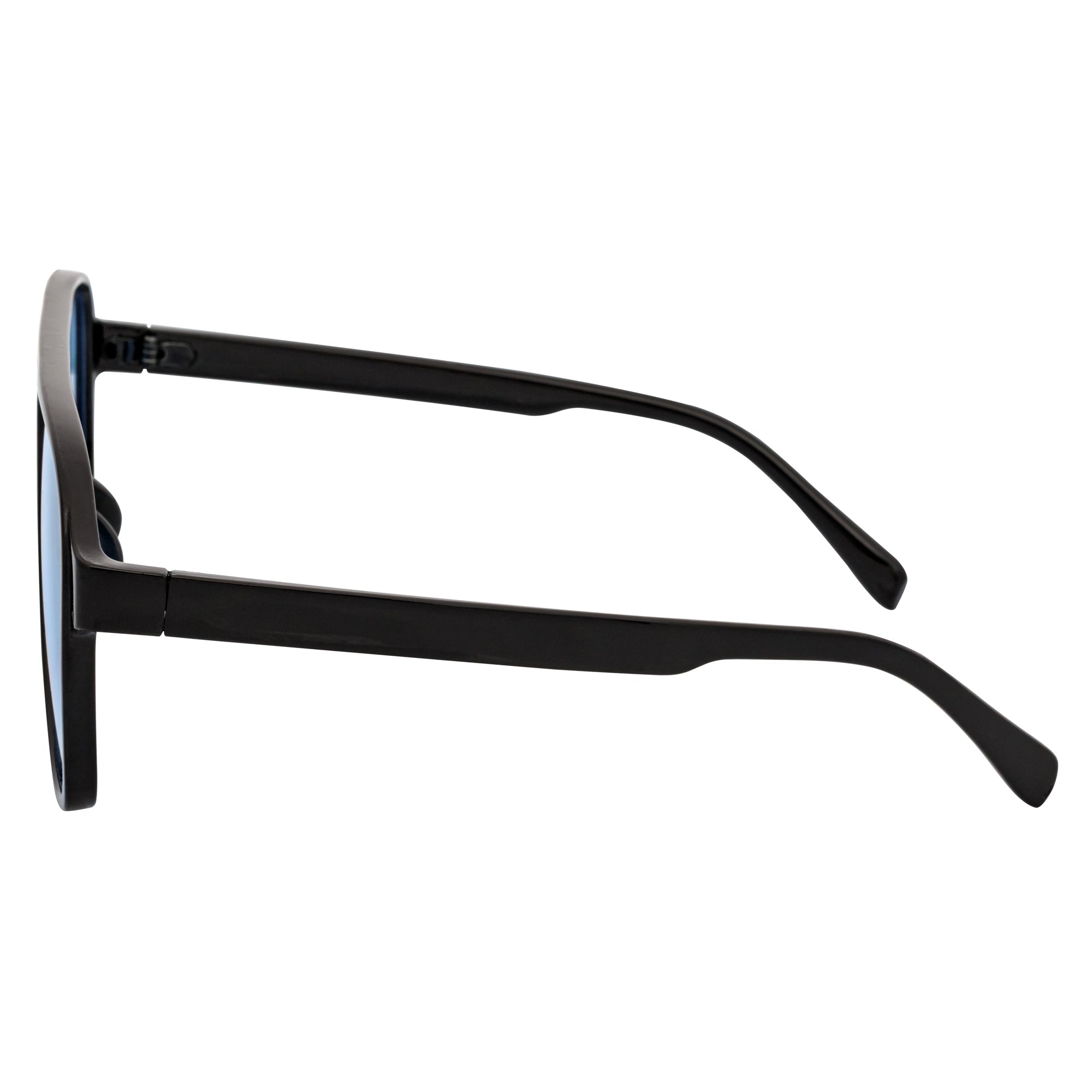 BRASCO - Classic Plastic Teardrop Aviator Black Sunglasses Blue Tint Lens