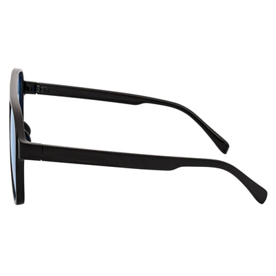 BRASCO - Classic Plastic Teardrop Aviator Black Sunglasses Blue Tint Lens