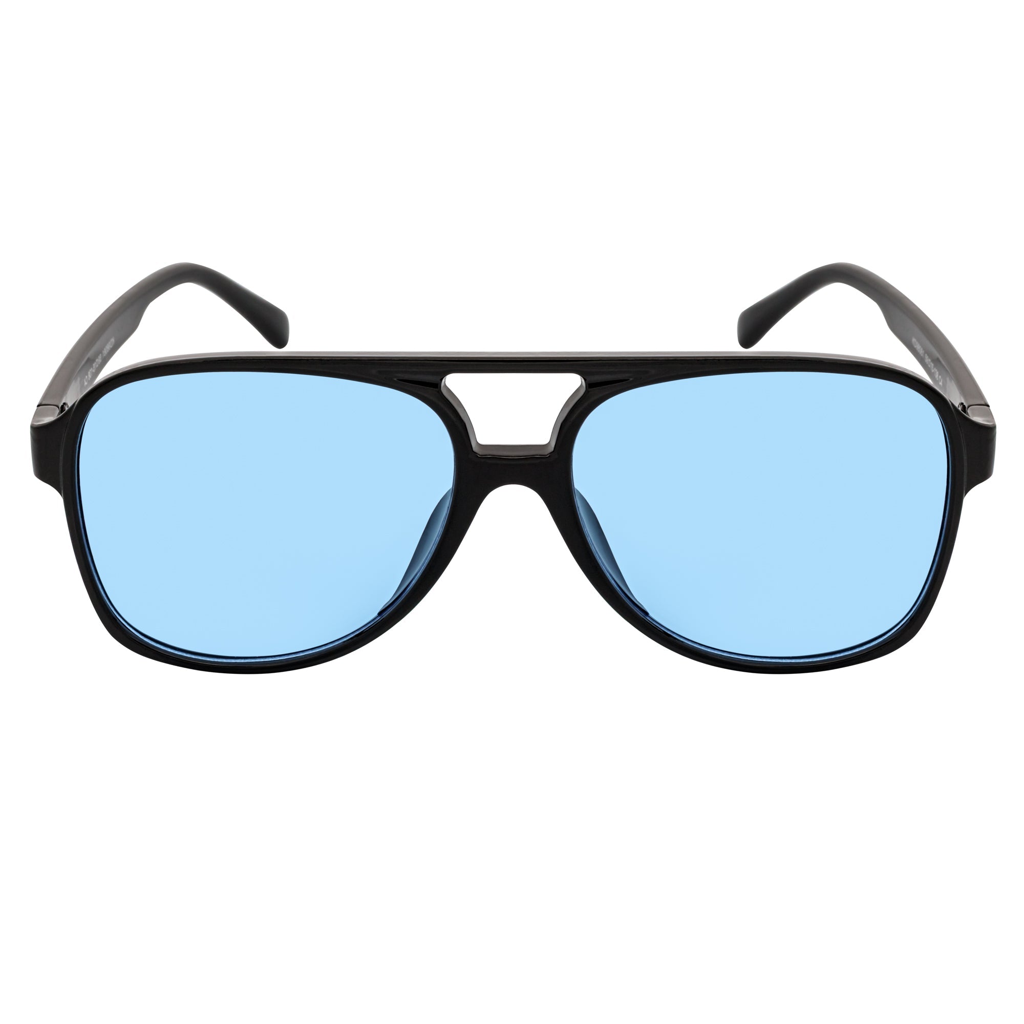 BRASCO - Classic Plastic Teardrop Aviator Black Sunglasses Blue Tint Lens