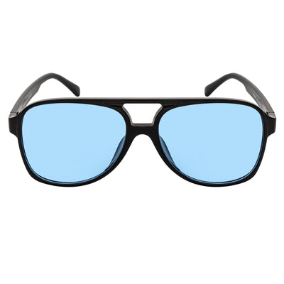 BRASCO - Classic Plastic Teardrop Aviator Black Sunglasses Blue Tint Lens
