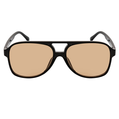 BRASCO - Classic Plastic Teardrop Aviator Black Sunglasses Brown Tint Lens