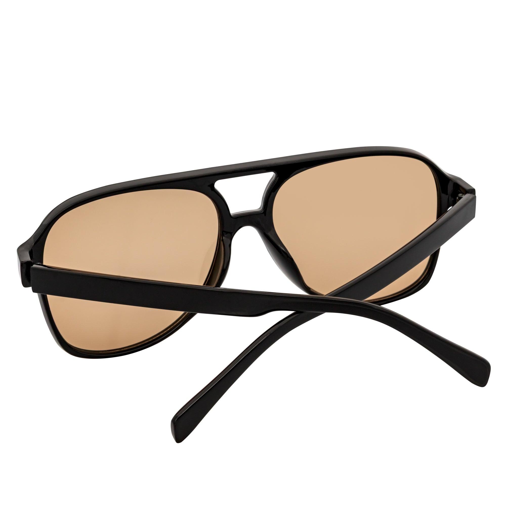 BRASCO - Classic Plastic Teardrop Aviator Black Sunglasses Brown Tint Lens