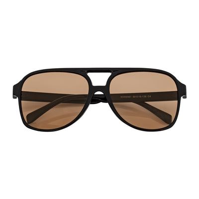 BRASCO - Classic Plastic Teardrop Aviator Black Sunglasses Brown Tint Lens