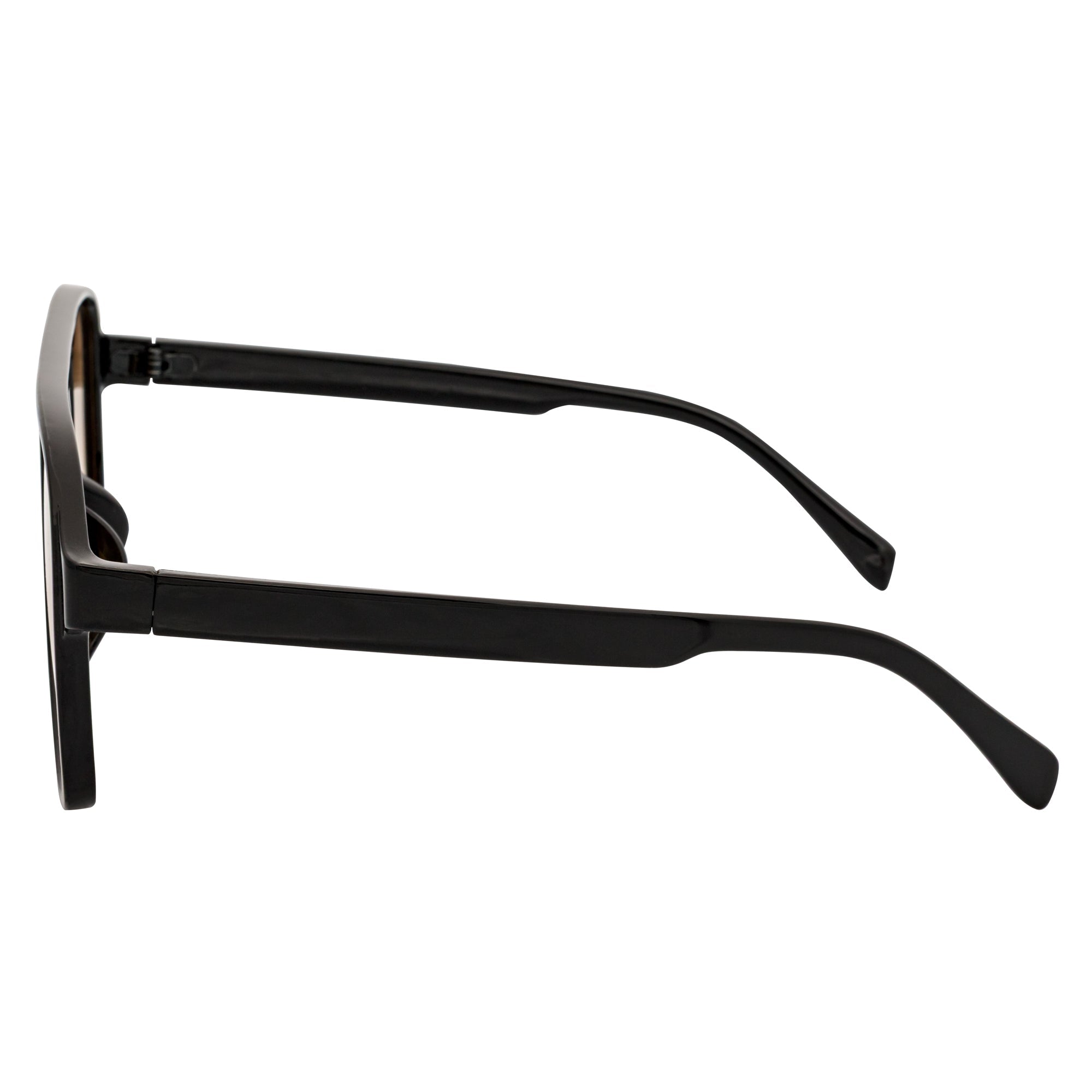 BRASCO - Classic Plastic Teardrop Aviator Black Sunglasses Brown Tint Lens