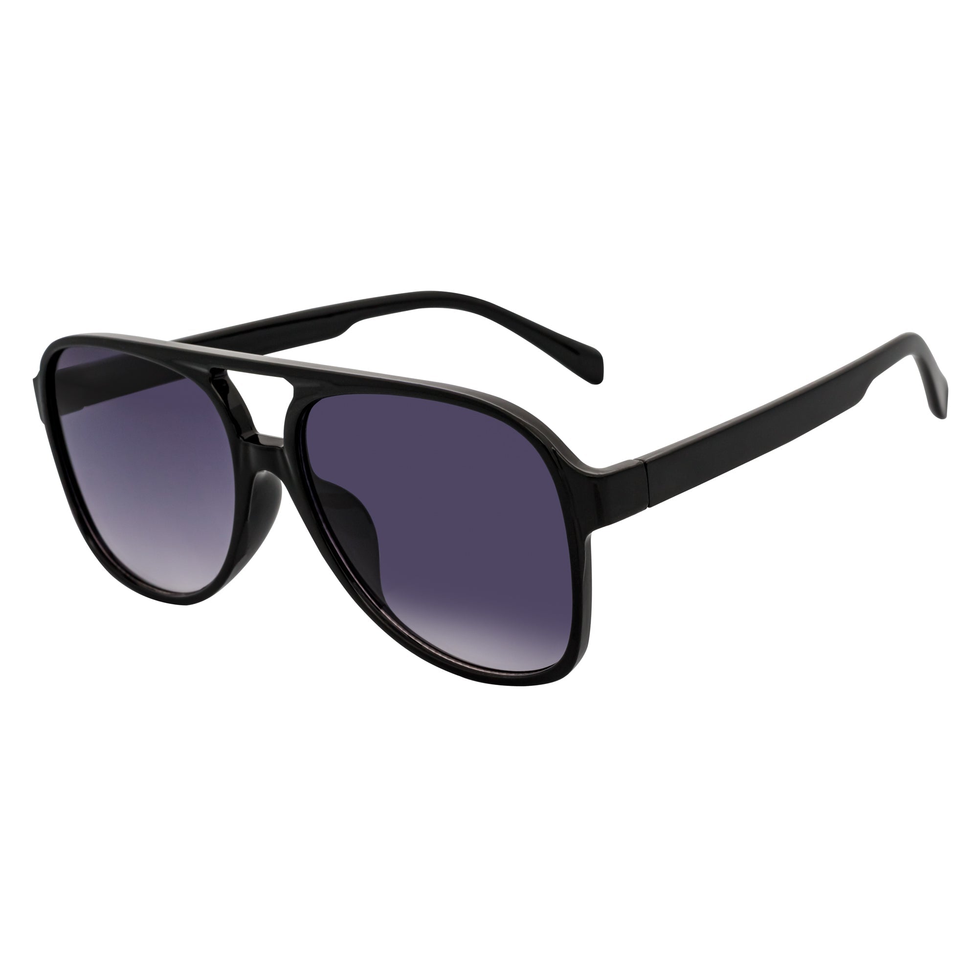 BRASCO - Classic Plastic Teardrop Aviator Black Sunglasses Lavender Fade Lens