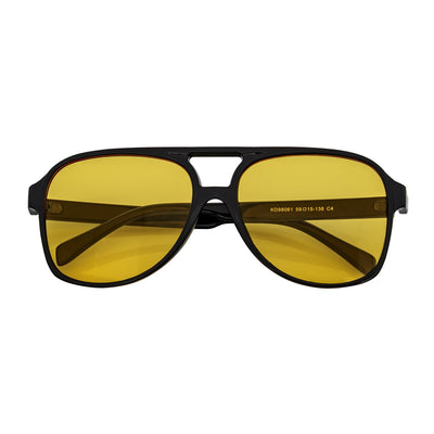 BRASCO - Classic Plastic Teardrop Aviator Black Sunglasses Yellow Tint Lens