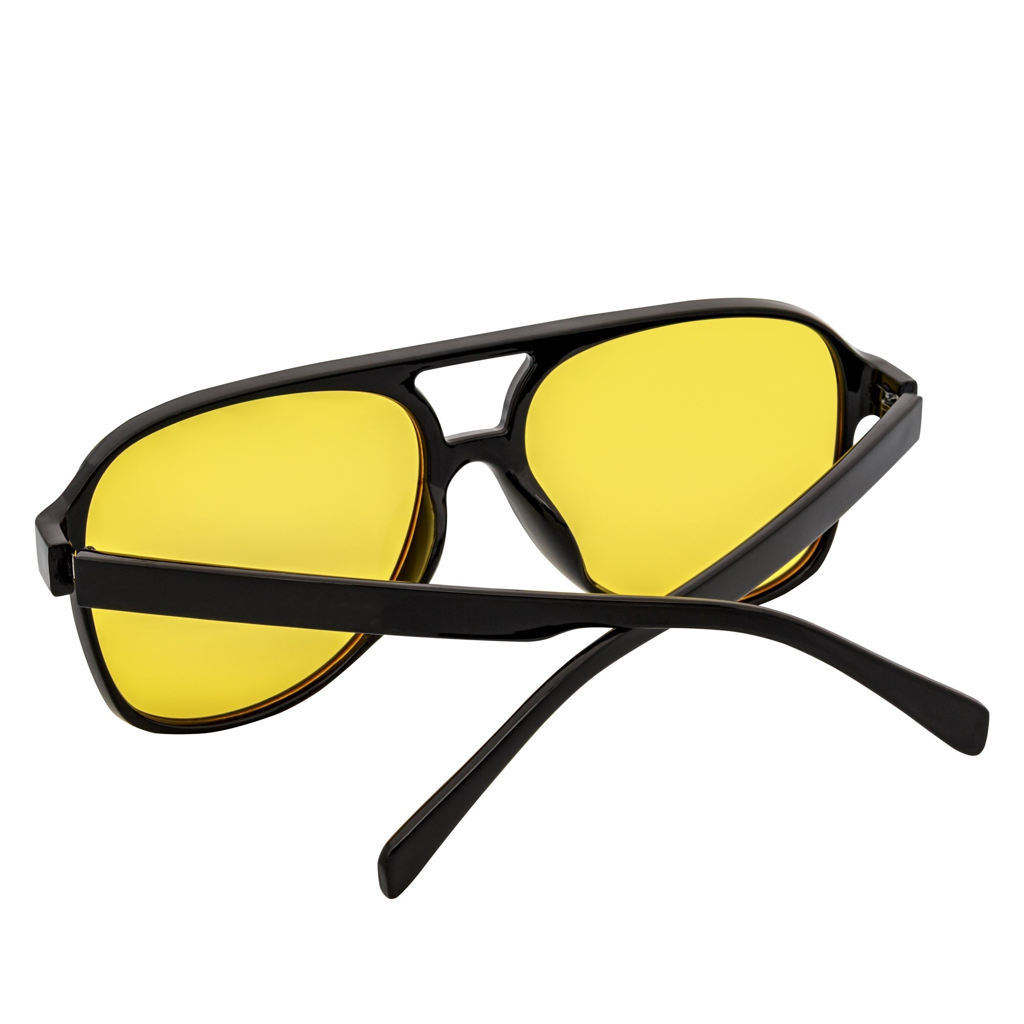 BRASCO - Classic Plastic Teardrop Aviator Black Sunglasses Yellow Tint Lens