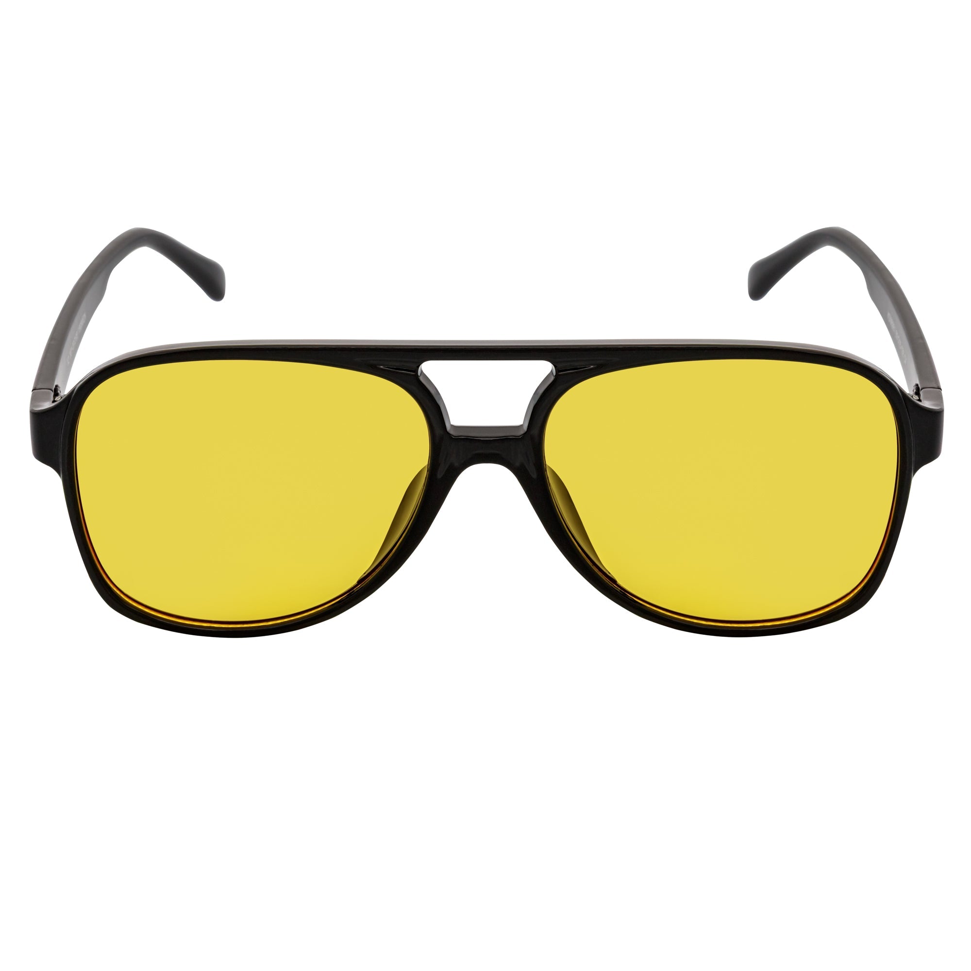 BRASCO - Classic Plastic Teardrop Aviator Black Sunglasses Yellow Tint Lens