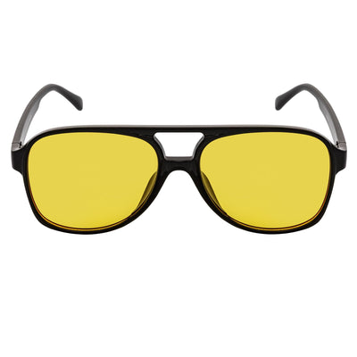 BRASCO - Classic Plastic Teardrop Aviator Black Sunglasses Yellow Tint Lens