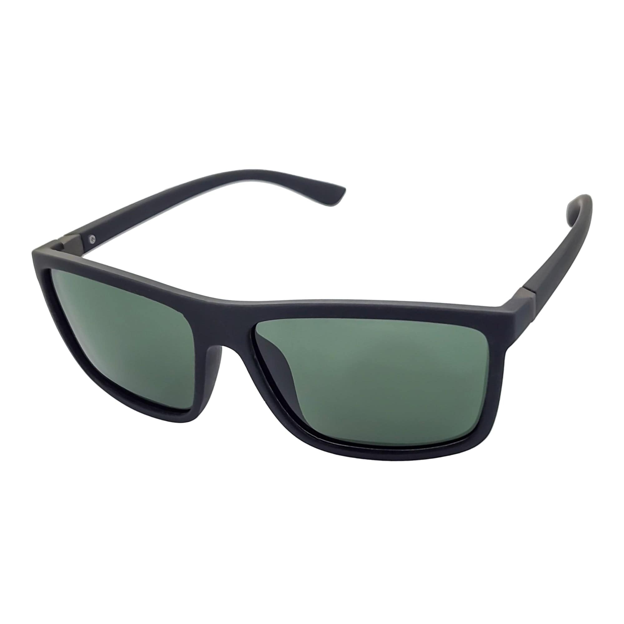 BRISTOL - Polarized Modern Rectangle Sunglasses Soft Matte Black Green Tint - MorspecsM1019-2