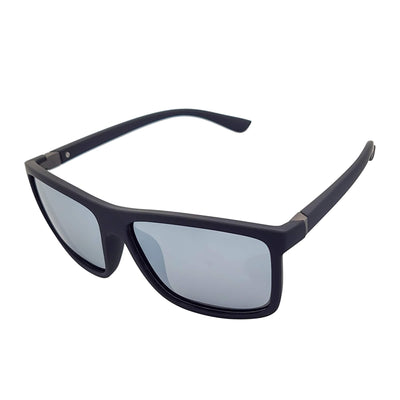 BRISTOL - Polarized Modern Rectangle Sunglasses Soft Matte Black Silver Mirror