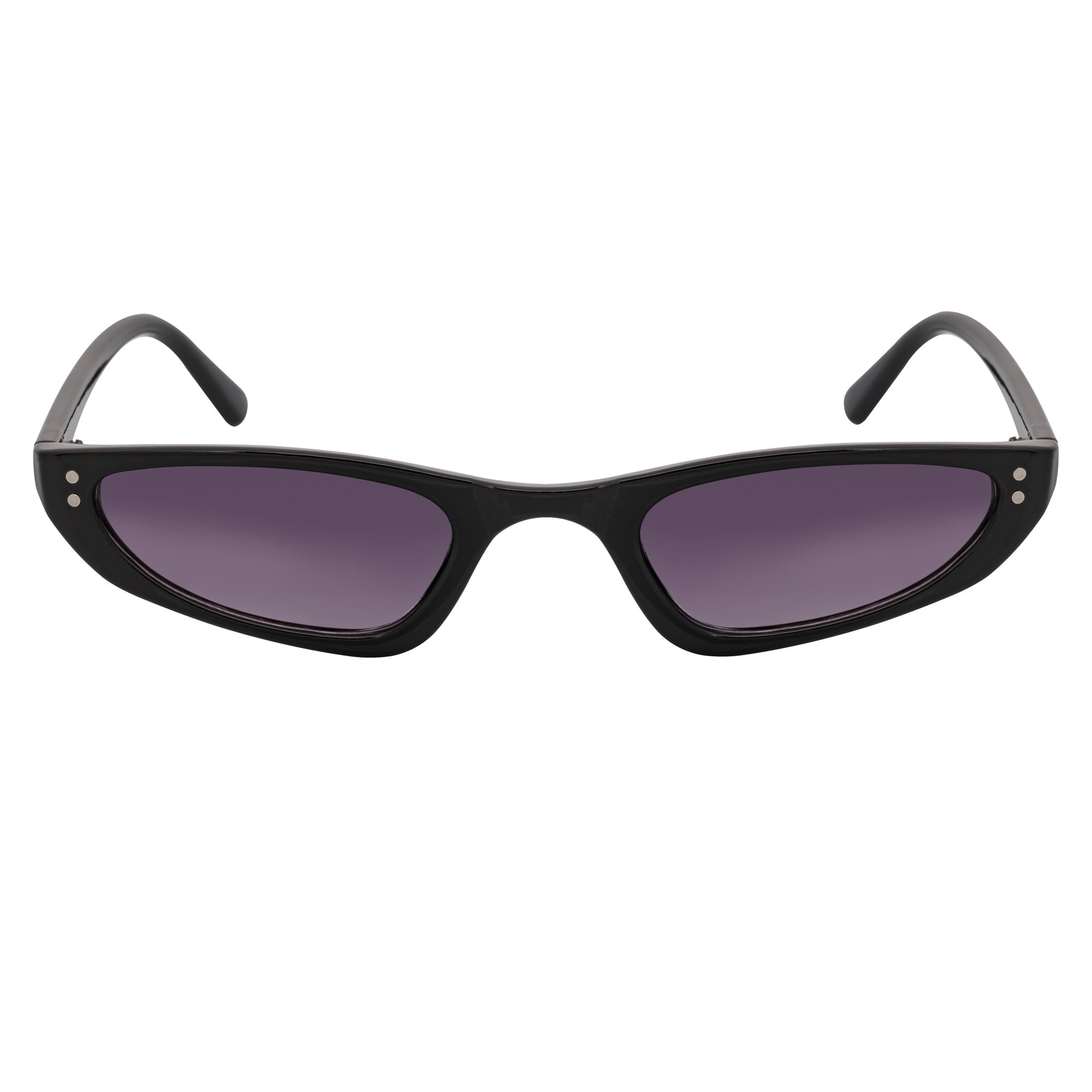 BURMESE - Retro Small Hexagonal Cat Eye Black Sunglasses Lavender Lens