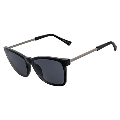CAPRI - Large Horn Rimmed Metal Temple Sunglasses Black Smoke