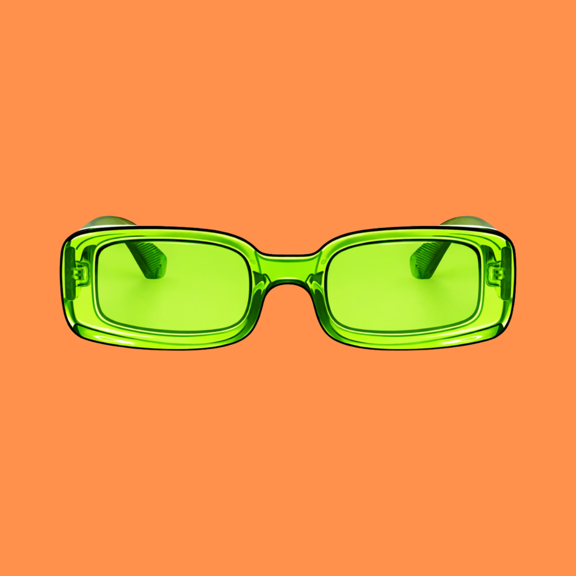 Green sunglasses on an orange background