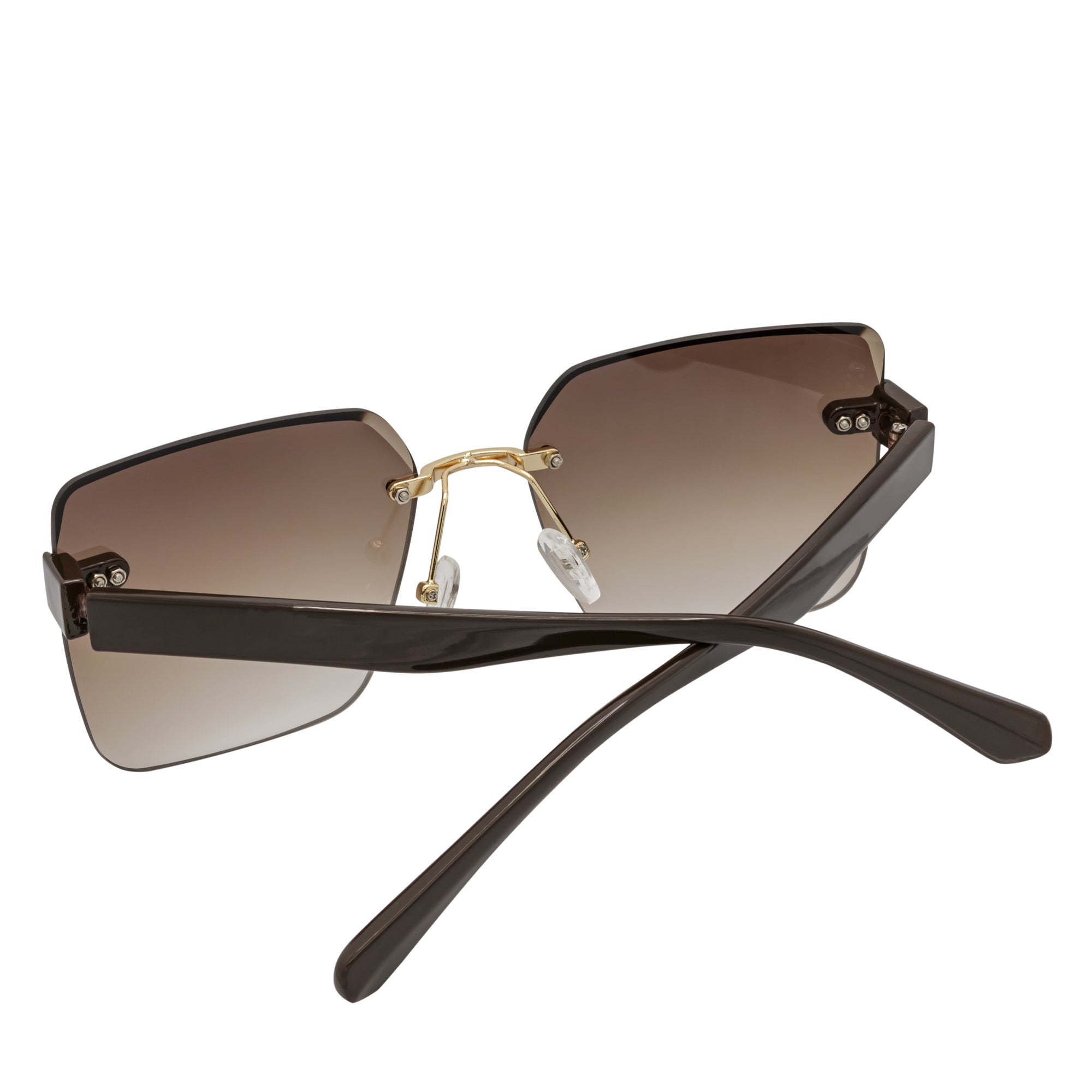 CASCADE - Rimless Oversize Square Brown Sunglasses Gold Amber Lens
