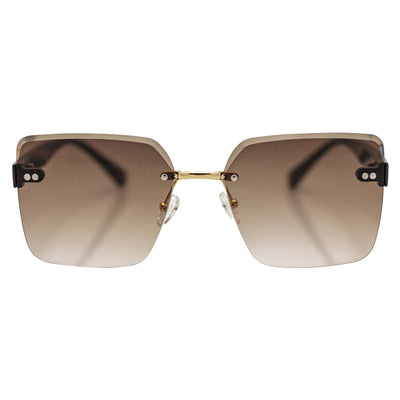 CASCADE - Rimless Oversize Square Brown Sunglasses Gold Amber Lens