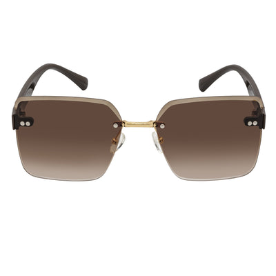 CASCADE - Rimless Oversize Square Brown Sunglasses Gold Amber Lens