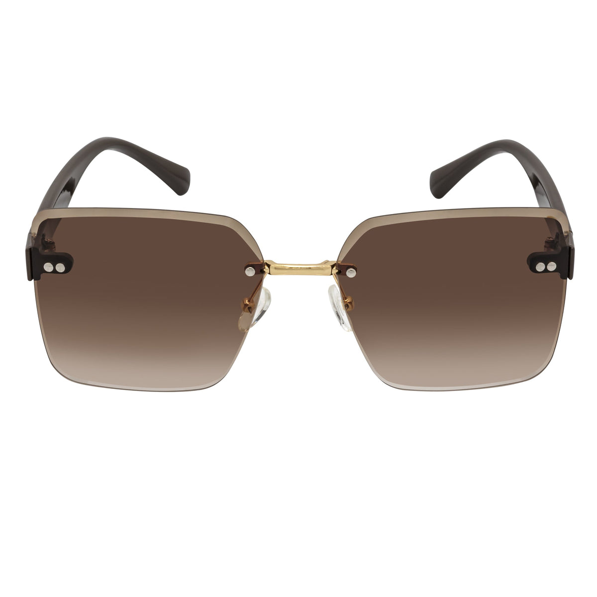 CASCADE - Rimless Oversize Square Brown Sunglasses Gold Amber Lens