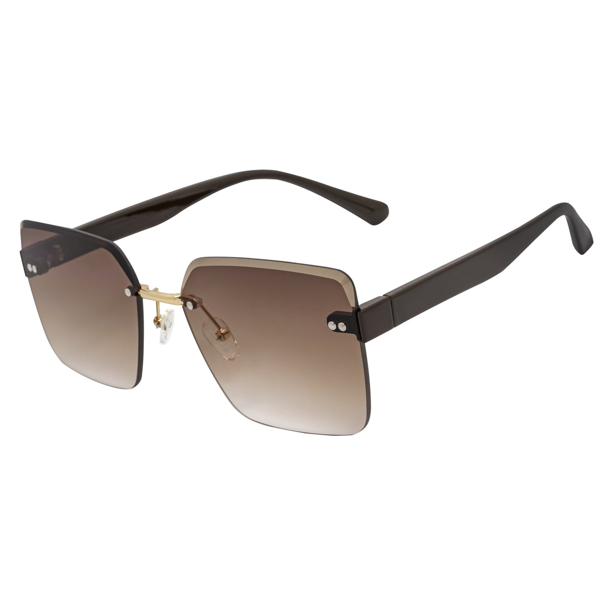 CASCADE - Rimless Oversize Square Brown Sunglasses Gold Amber Lens