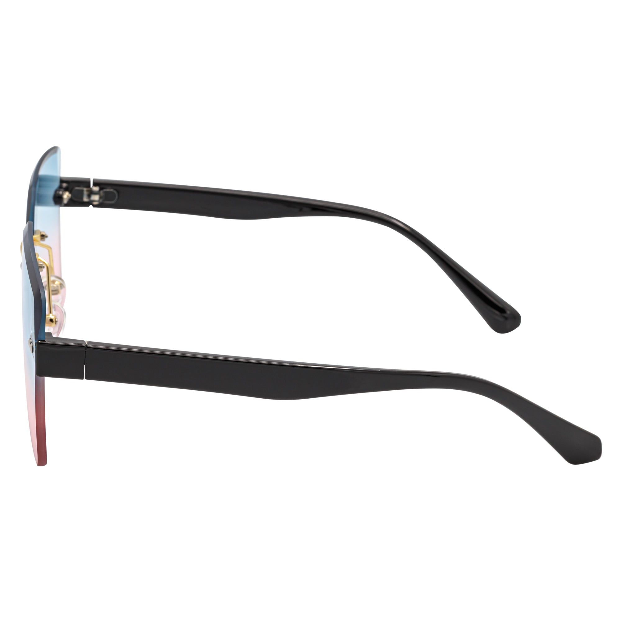 CASCADE - Rimless Oversize Square Sunglasses Black - Gold Blue - Pink Lens