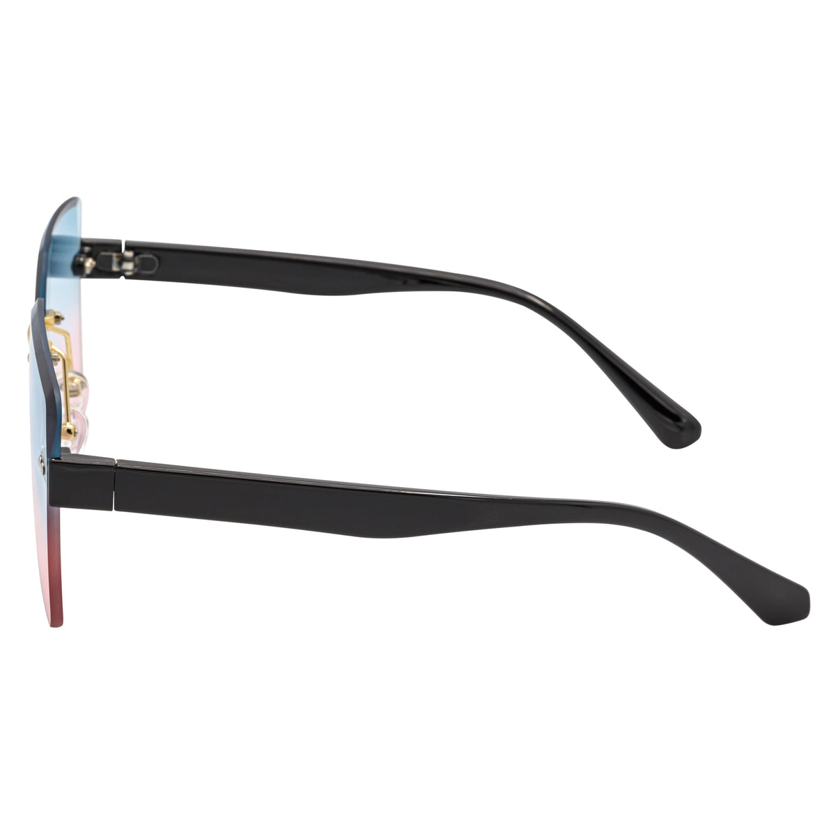 CASCADE - Rimless Oversize Square Sunglasses Black - Gold Blue - Pink Lens