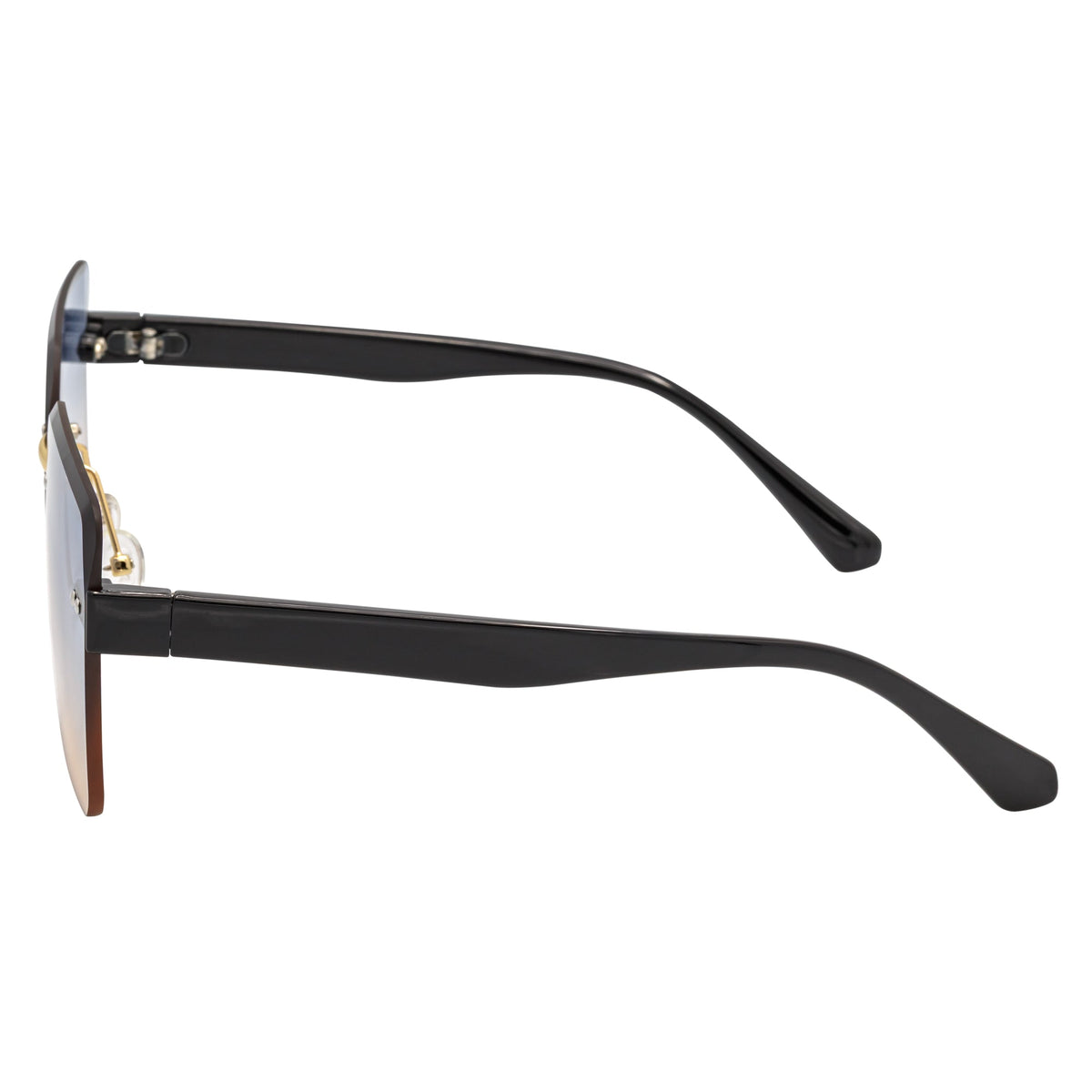 CASCADE - Rimless Oversize Square Sunglasses Black - Gold Blue - Tan Lens