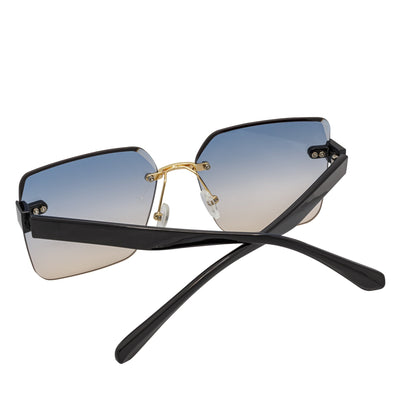 CASCADE - Rimless Oversize Square Sunglasses Black - Gold Blue - Tan Lens